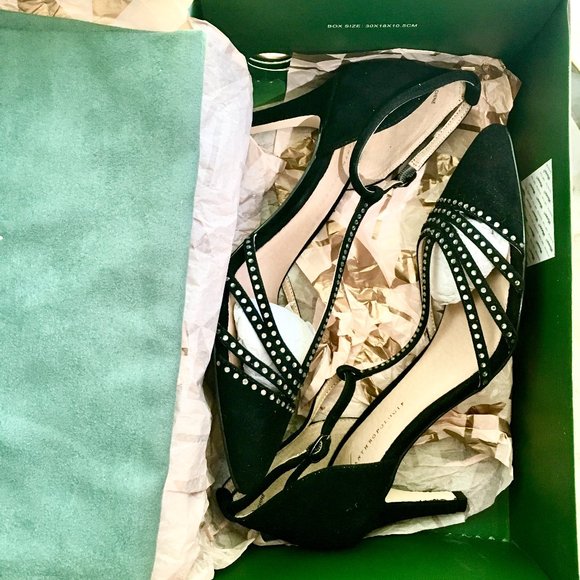 NWB Anthropologie Black T-Strap Heels Size 6.5 - Picture 6 of 8